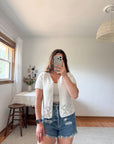 The Creamy Crochet Short Sleeve Cardigan (M)