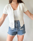 The Creamy Crochet Short Sleeve Cardigan (M)
