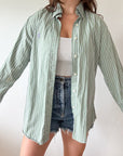 The Green Stripe Polo Button Down (M)