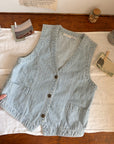 The Pinstripe Denim Vest (S)
