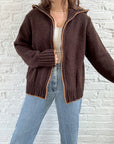 The Cozy Collar Brown Zip Up (L)