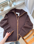 The Cozy Collar Brown Zip Up (L)