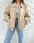 The Beige Leather Bomber Jacket (L)