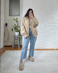 The Beige Leather Bomber Jacket (L)