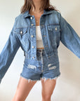 The Cropped Denim Bomber Jacket (L)