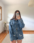 The Cropped Denim Bomber Jacket (L)
