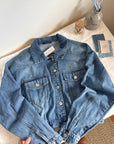 The Cropped Denim Bomber Jacket (L)