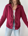 The Wine Cable Knit Zip Up (M)