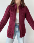 The Burgundy Irish Cable Knit Zip Up (M)