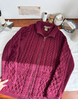 The Burgundy Irish Cable Knit Zip Up (M)