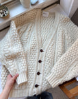 The V Neck Ivory Fisherman Cardigan (XL)