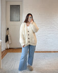 The V Neck Ivory Fisherman Cardigan (XL)