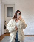 The V Neck Ivory Fisherman Cardigan (XL)