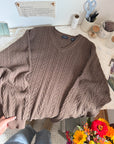 The Brown Cable Knit V Neck Sweater (XXL)