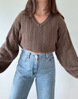 The Brown Cable Knit V Neck Sweater (XXL)