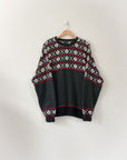 Vintage Black White & Red Pattern Sweater (L)