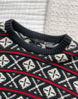 Vintage Black White & Red Pattern Sweater (L)