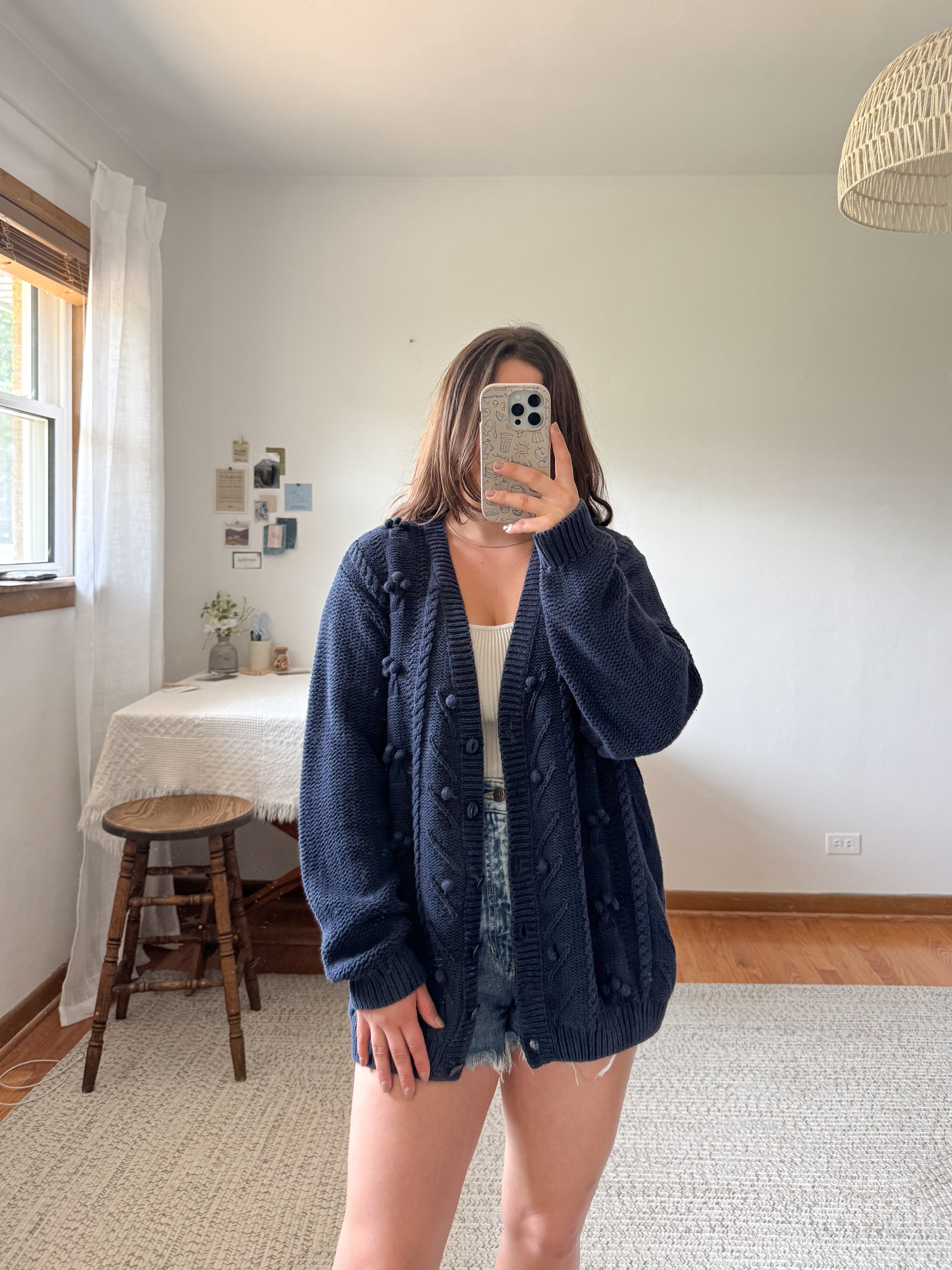 The Navy Puff Dot Cardigan (XL)