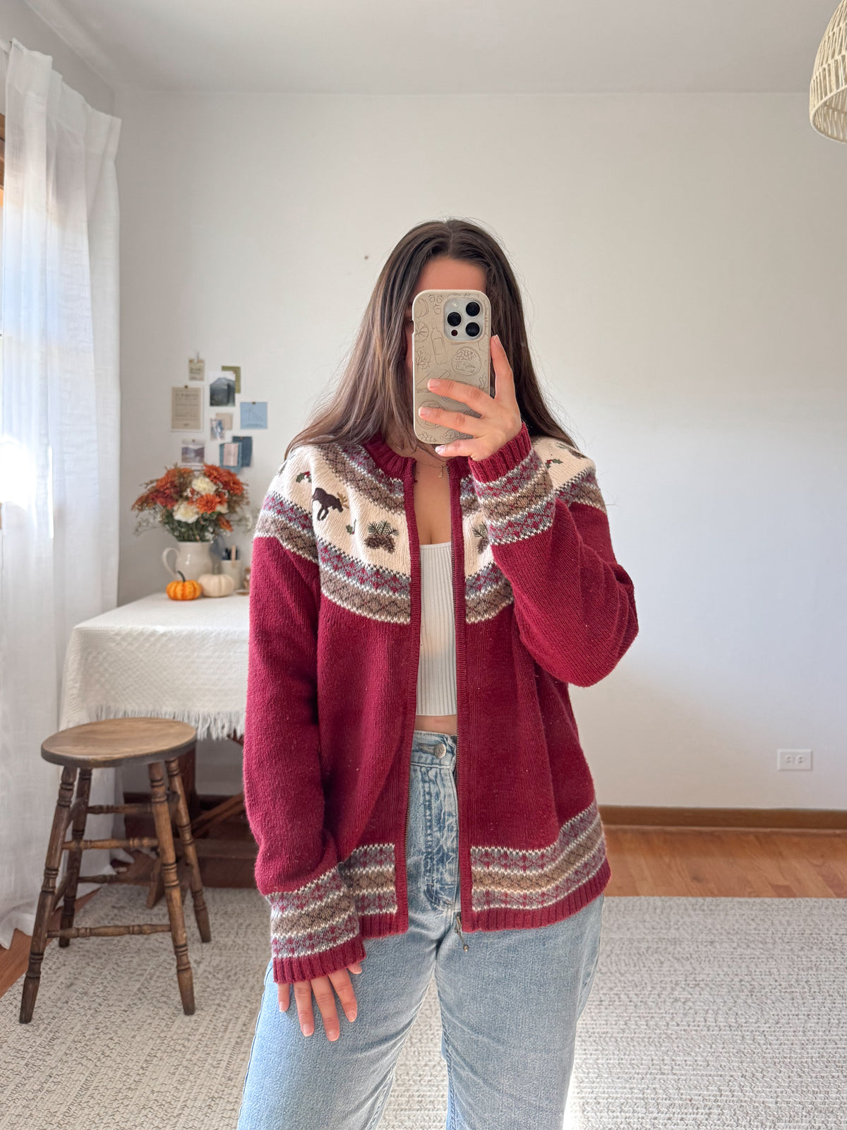 The Cherry Moose Fair Isle Zipper Cardigan (M)