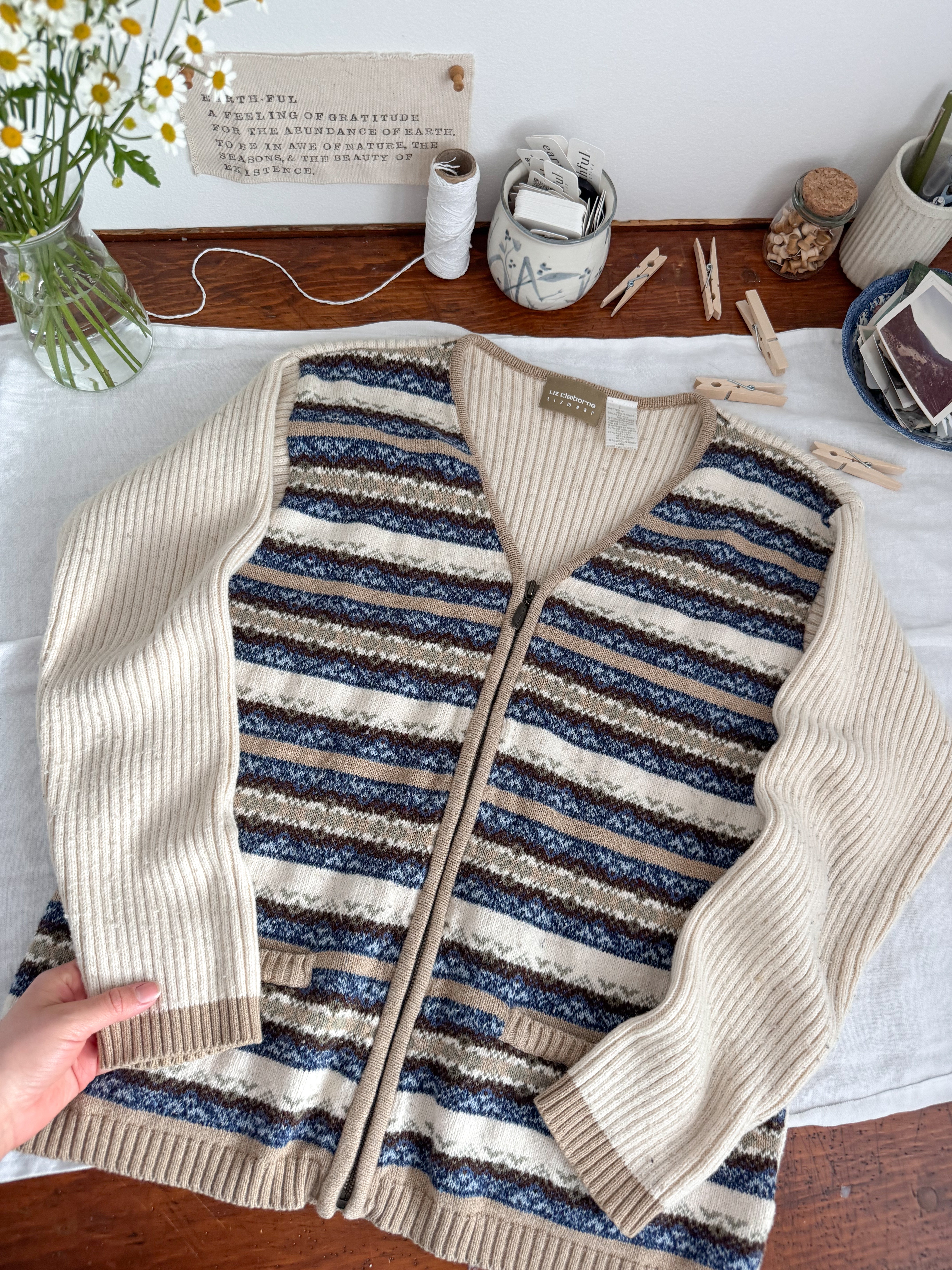 The Grandma Striped Zip Up Cardigan (M)