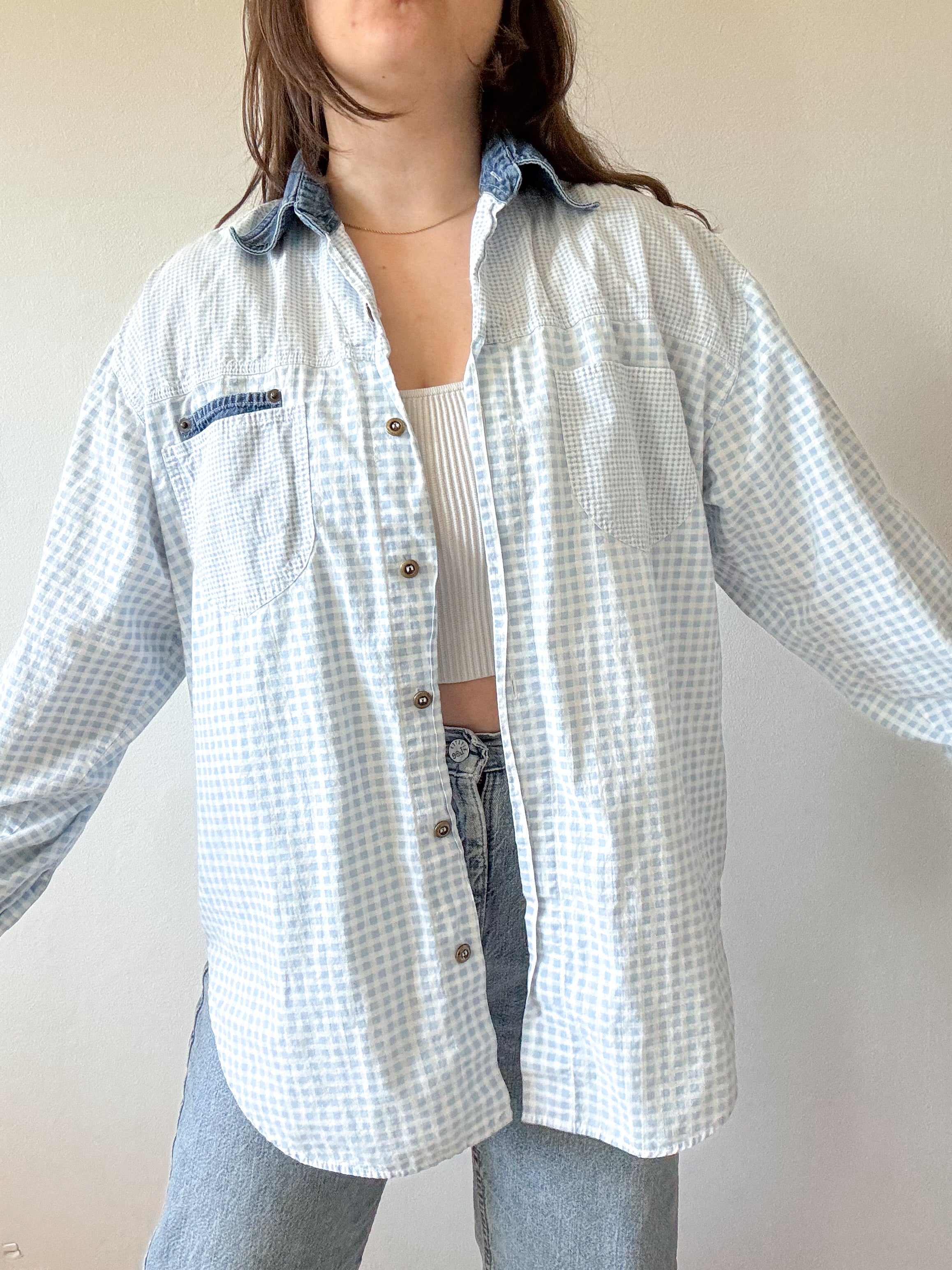The Blue Gingham Button Up (L)