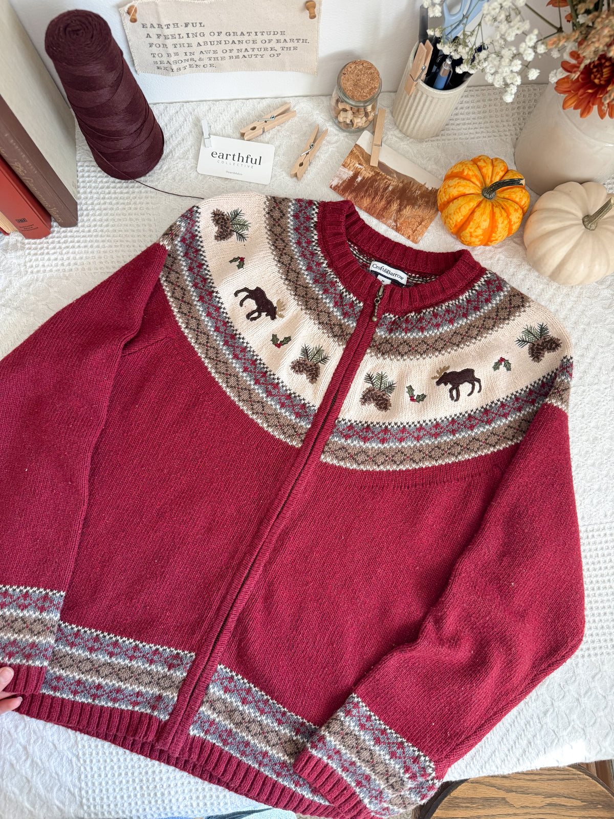 The Cherry Moose Fair Isle Zipper Cardigan (M)