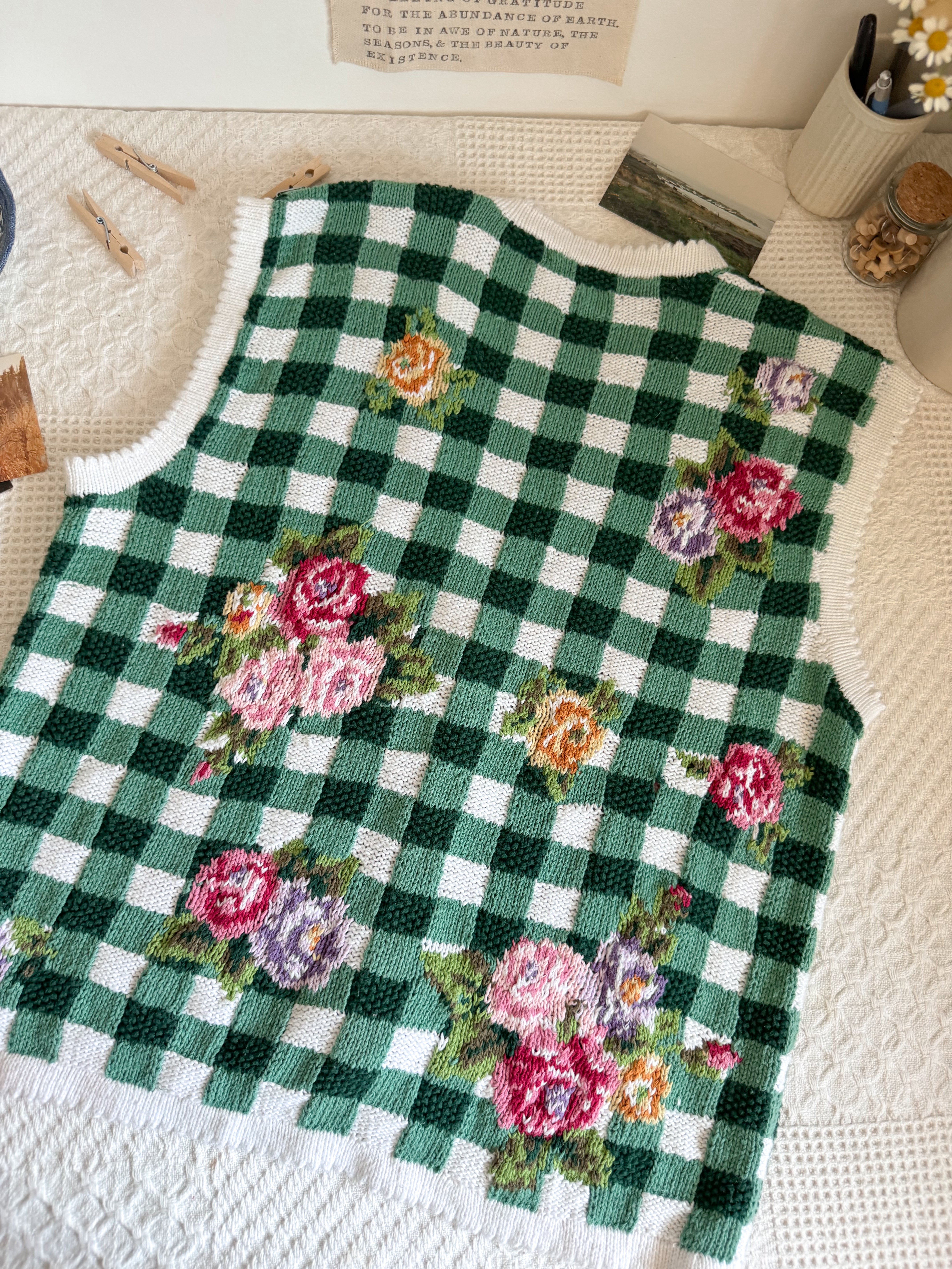 The Floral Gingham Sweater Vest (L)