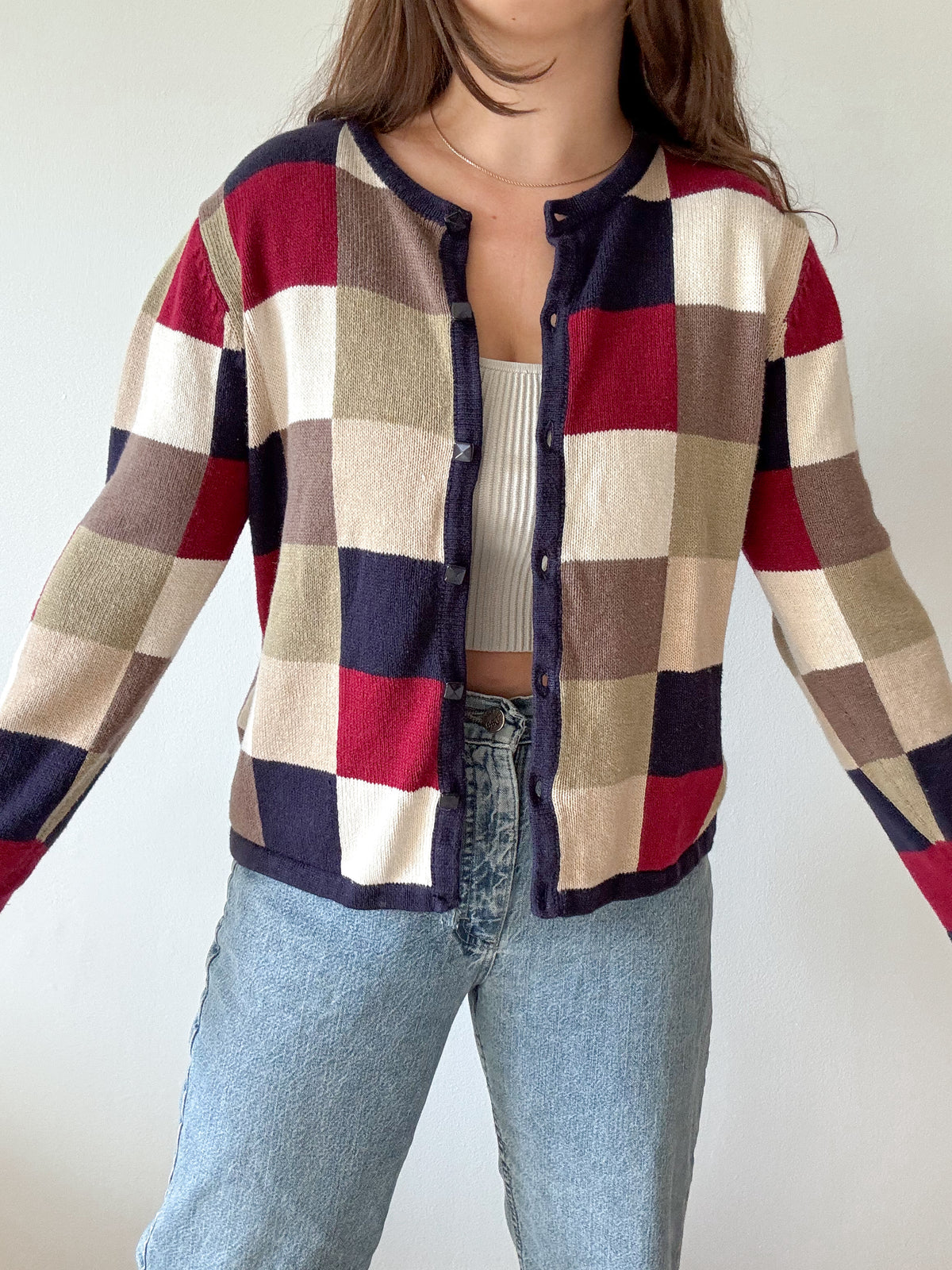The Trendy Checkered Cardigan (M)