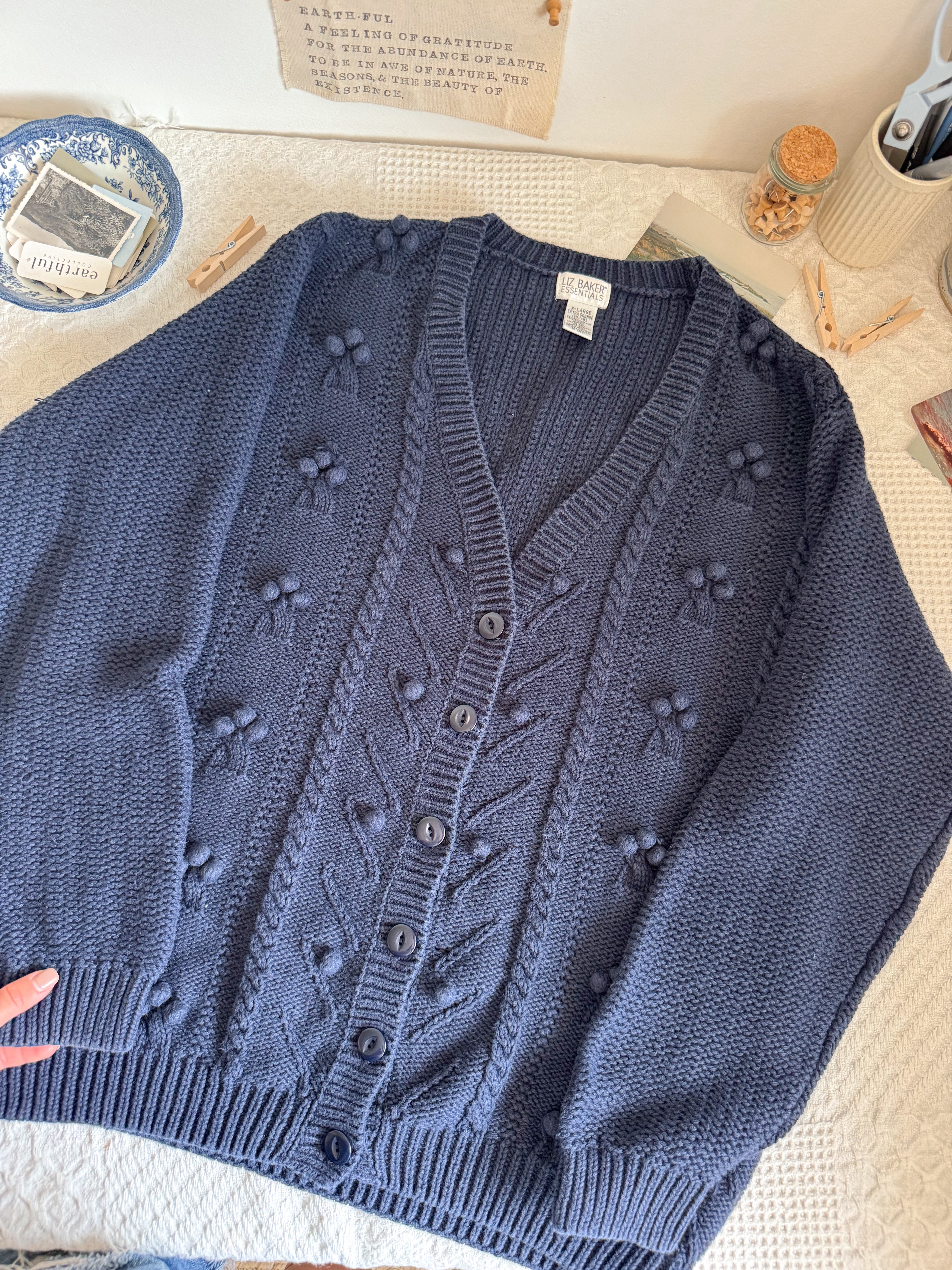 The Navy Puff Dot Cardigan (XL)