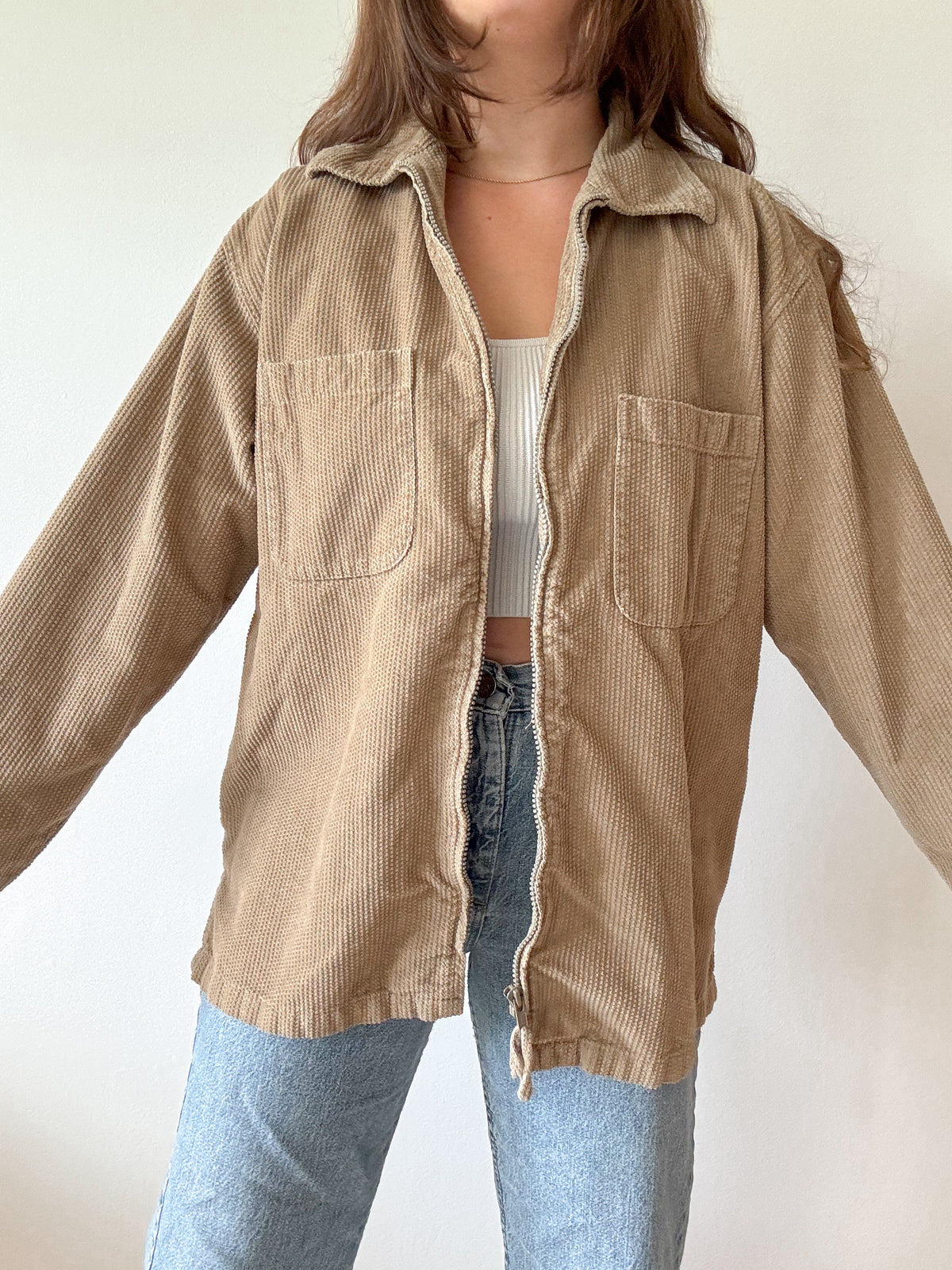 The Tan Textured Zip Up Shacket (L)