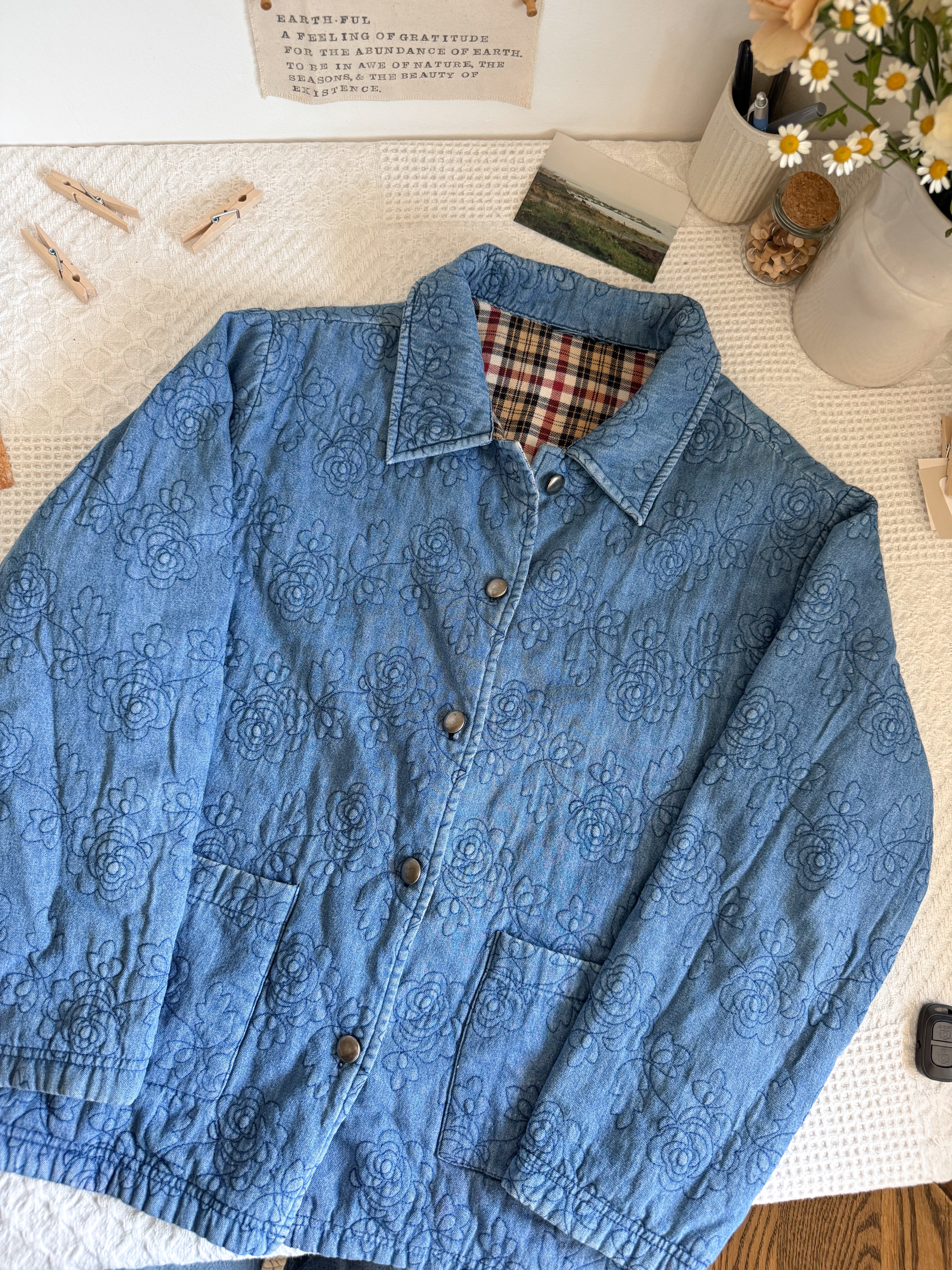The Denim Floral Quilted Reversible Jacket (L)