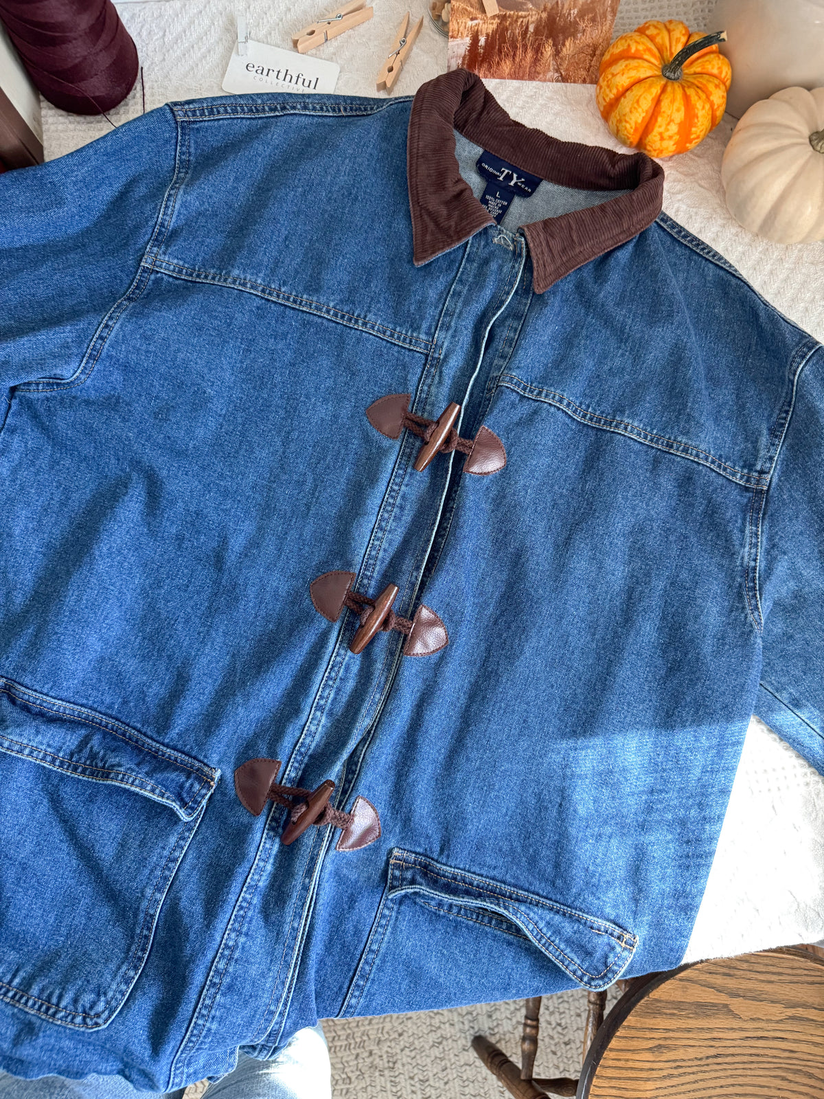 The Dark Wash Denim Toggle Jacket (L)