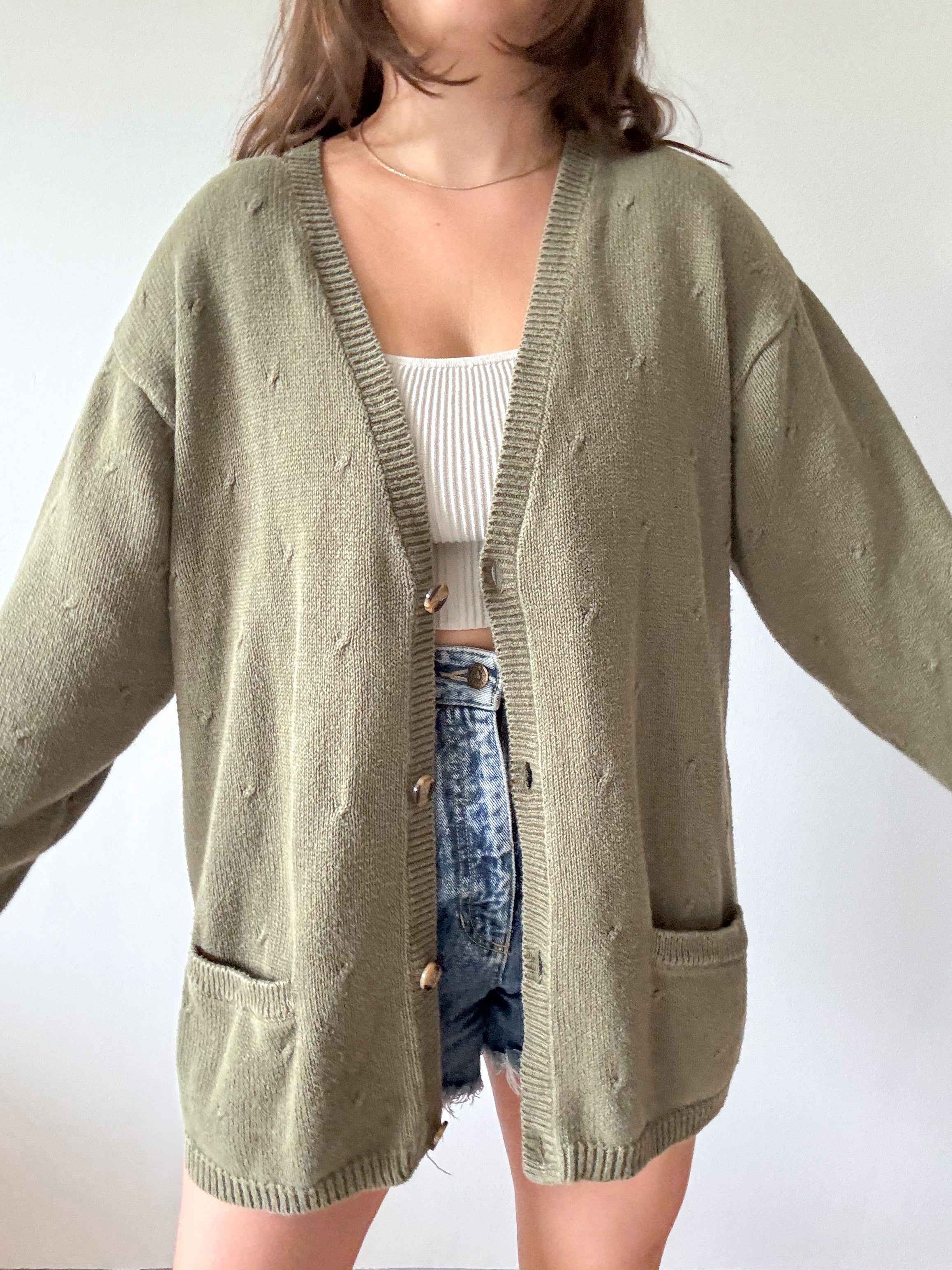 The Cozy Olive Cardigan (L)