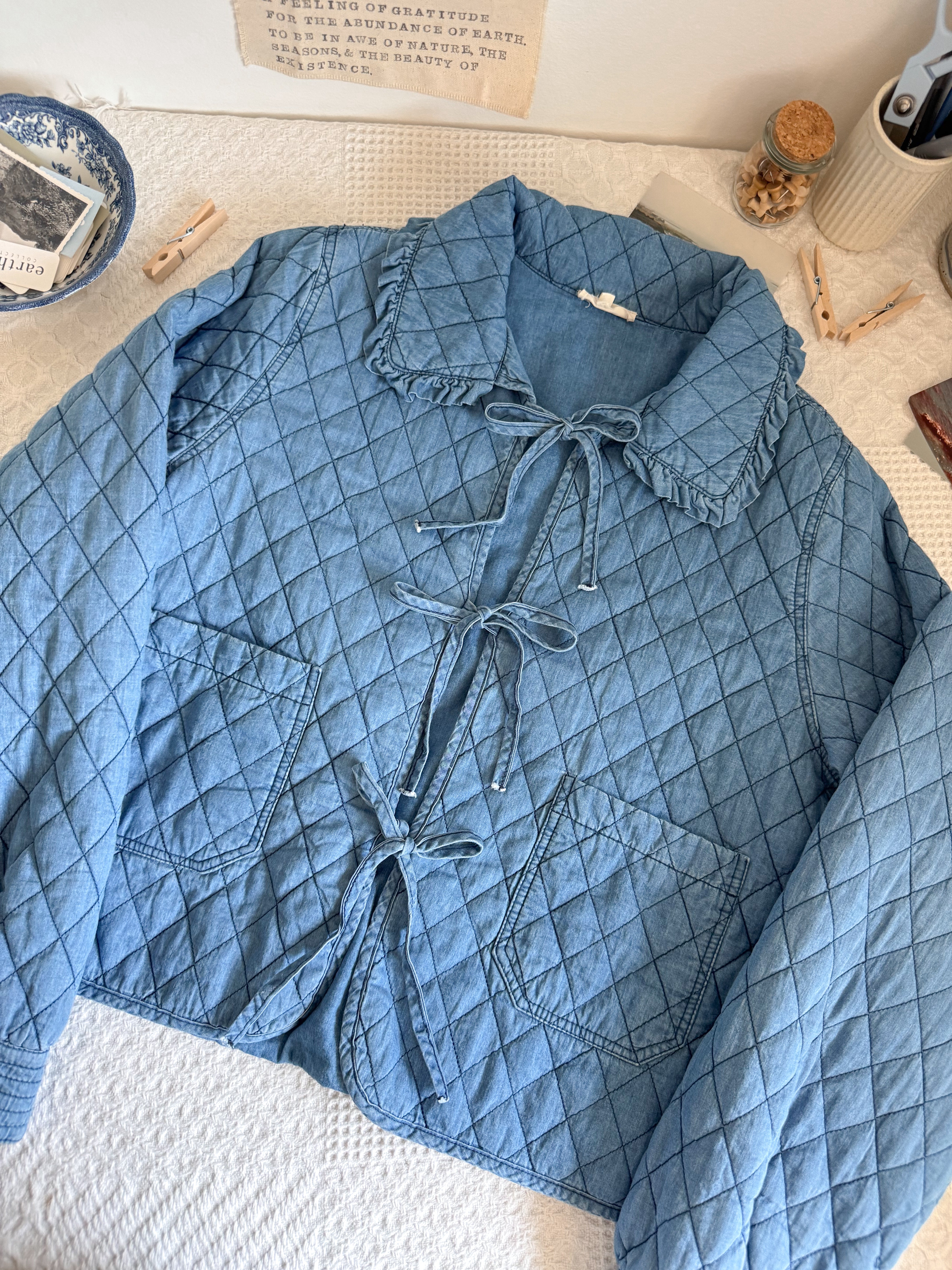 The Quilted Denim Tie Jacket (L)