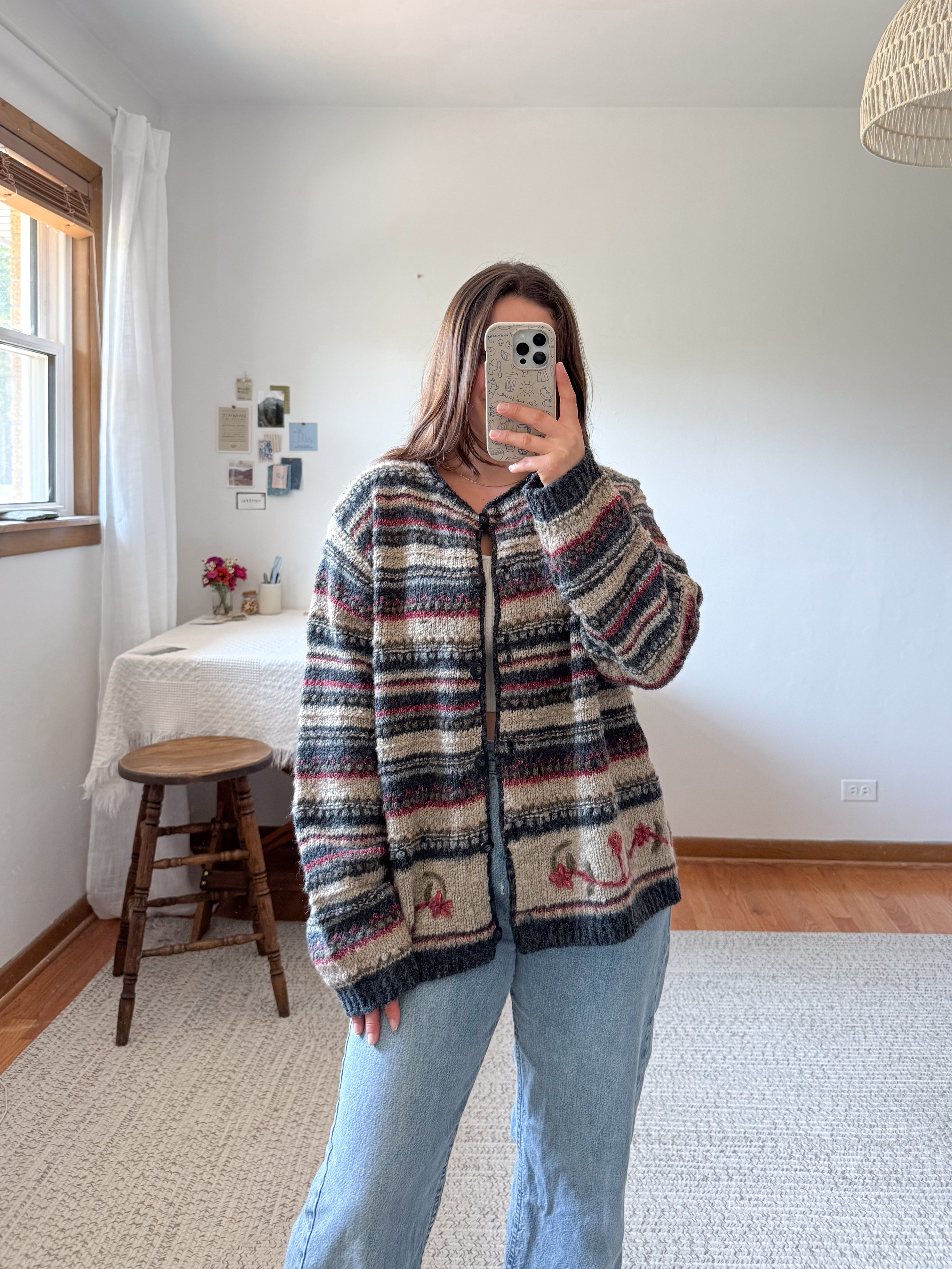 The Autumnal Cozy Striped Cardigan (XL)