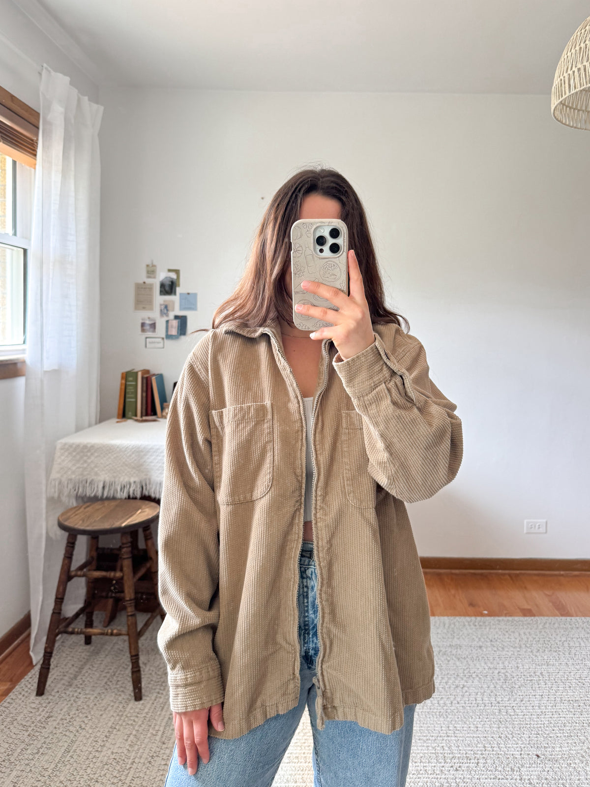 The Tan Textured Zip Up Shacket (L)