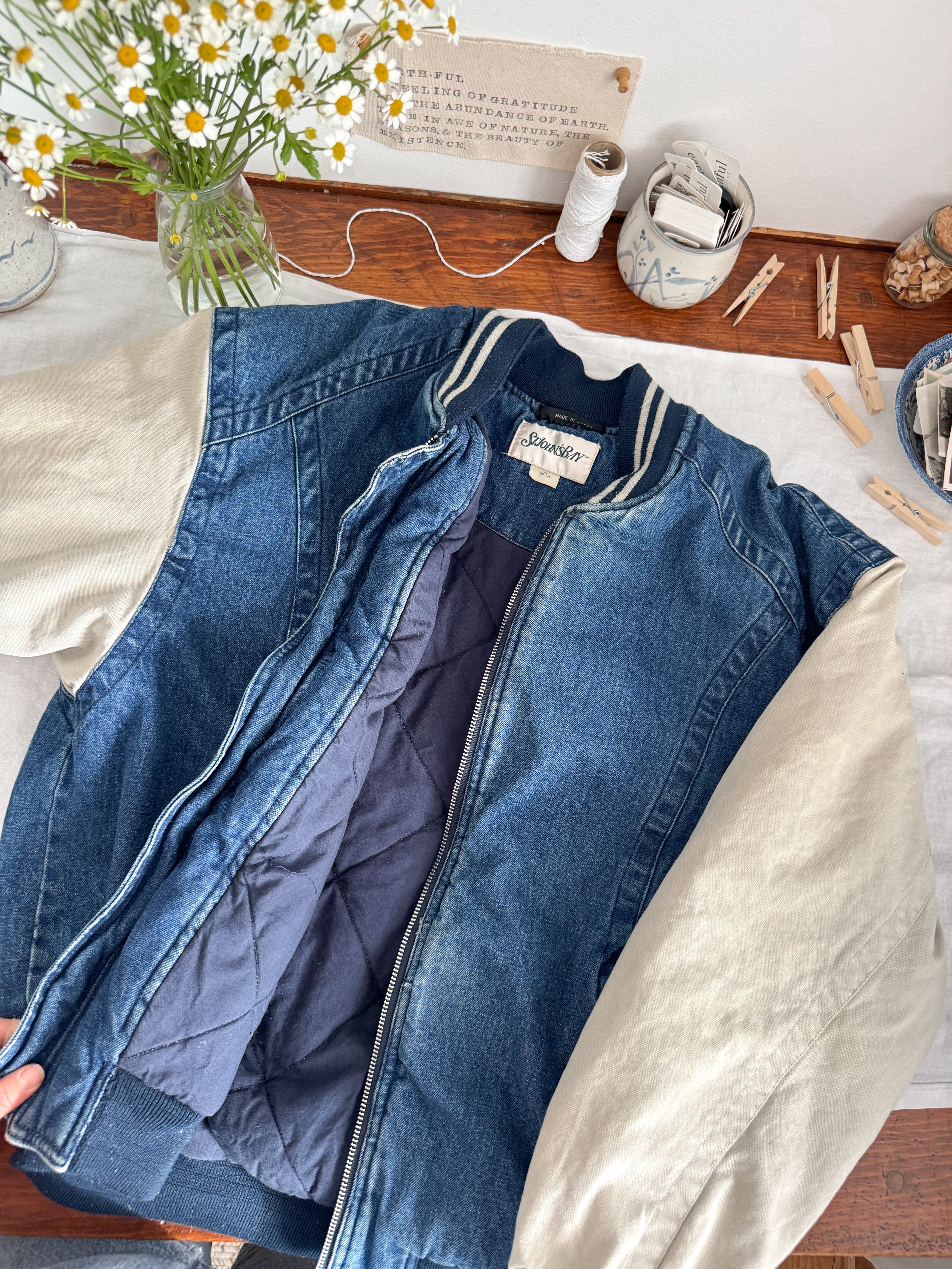 The Edgy Denim Bomber Jacket (M)