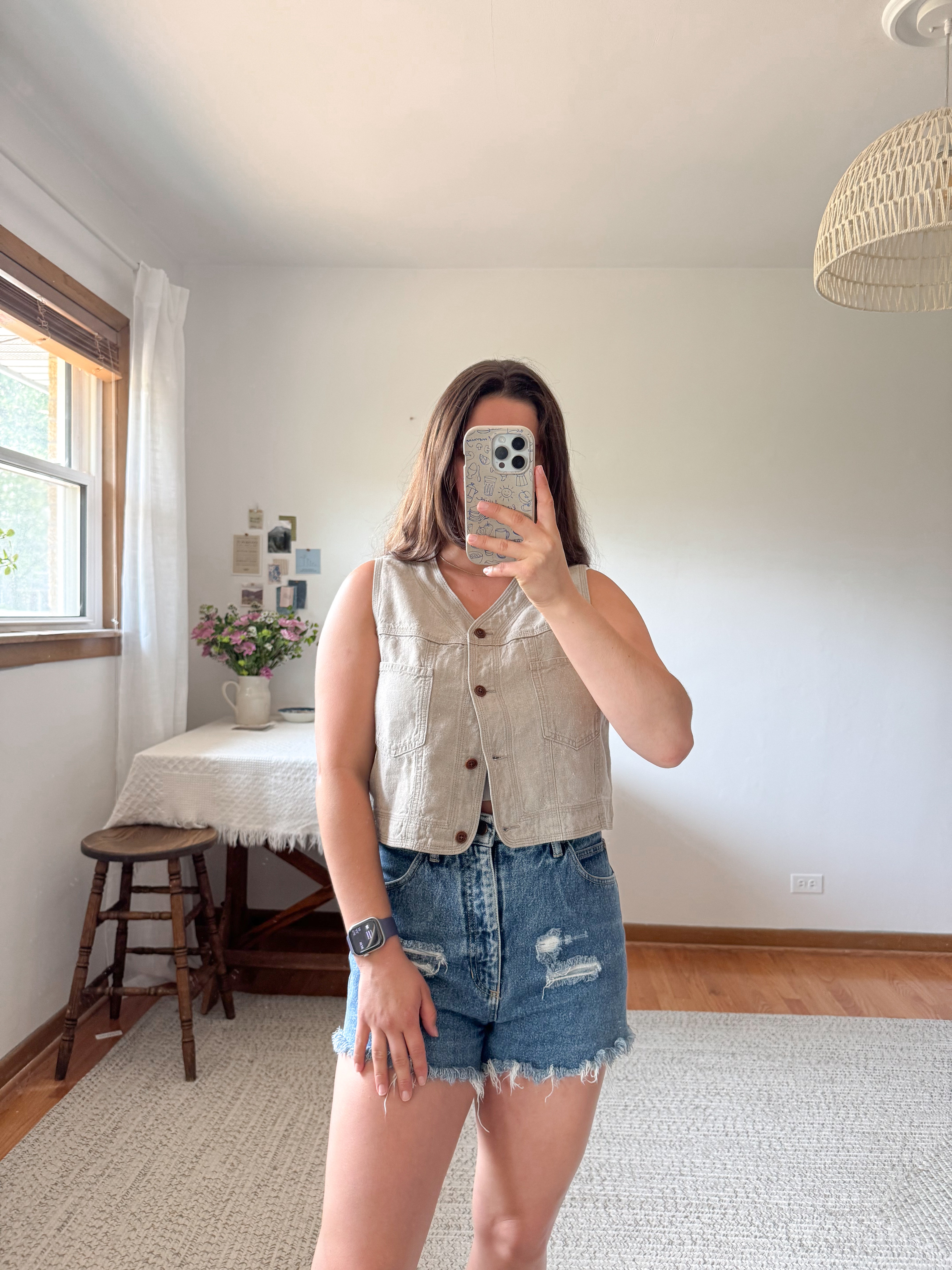 The Oat Linen Cropped Vest (S)