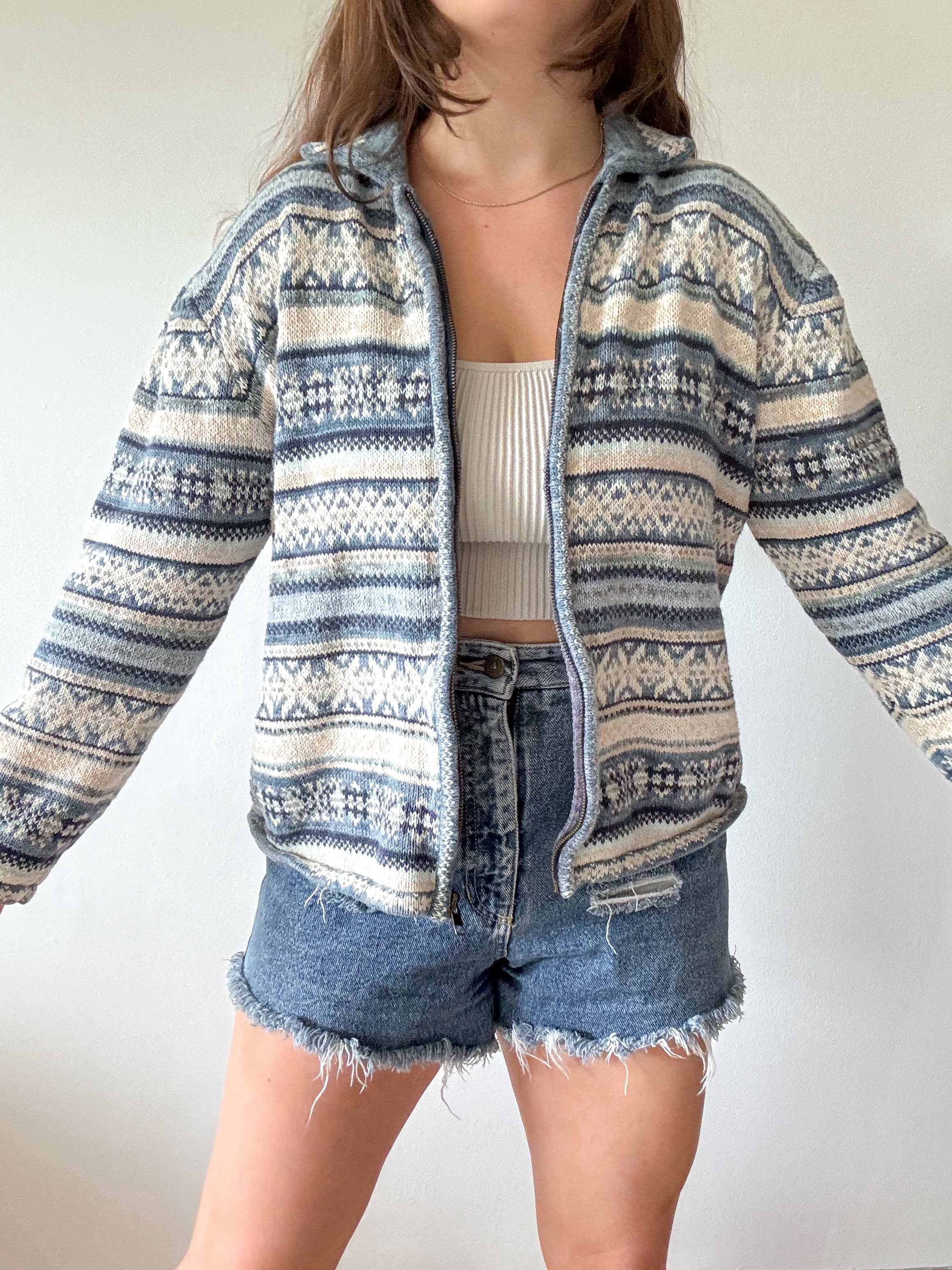 The Fair Isle Blue Toned Cardigan (L)