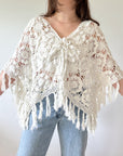 The Y2K Crochet Fringe Poncho Style Top (M)