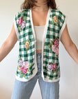 The Floral Gingham Sweater Vest (L)