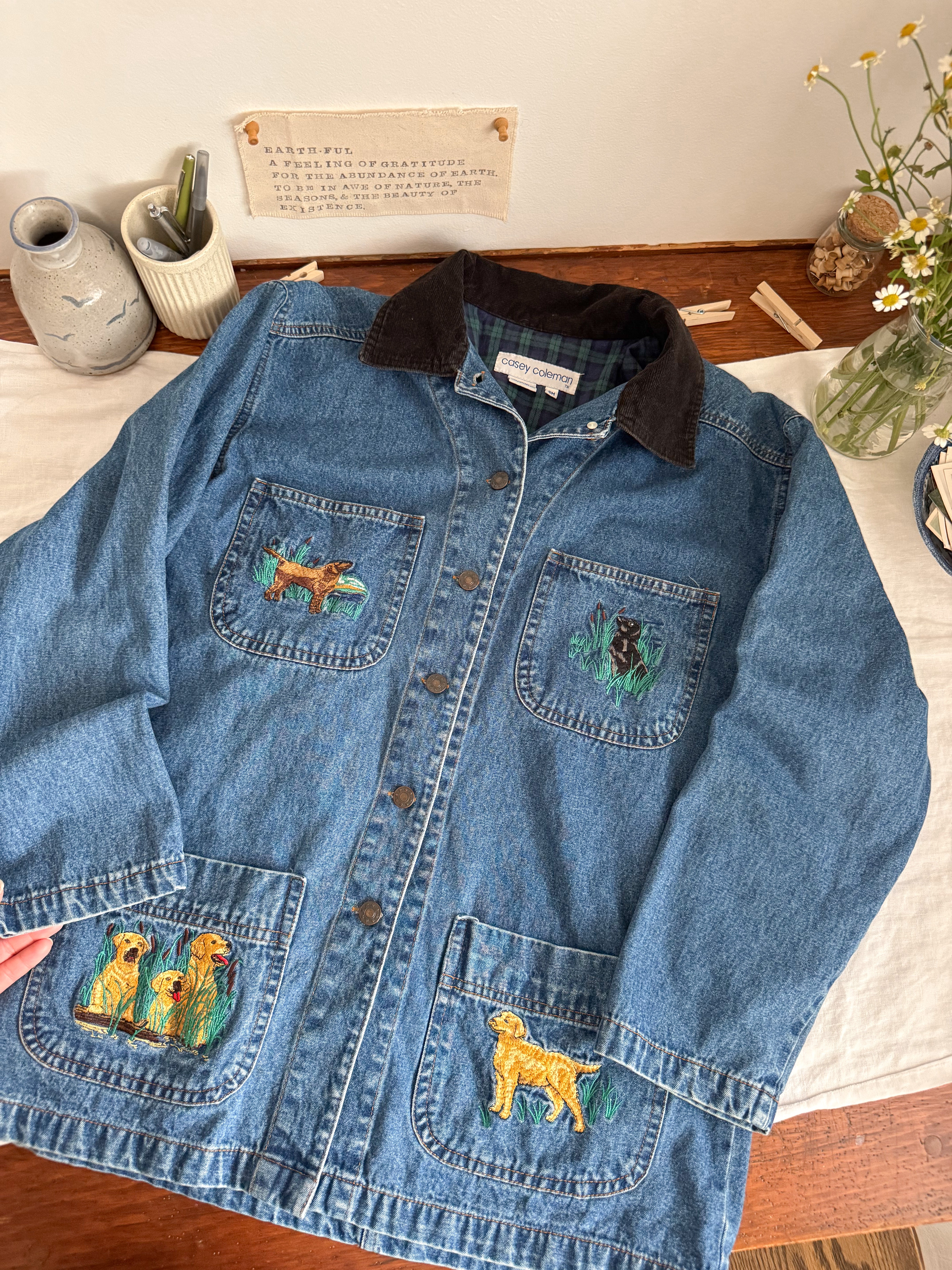 The Dog Embroidered Denim Barn Jacket (S/M)