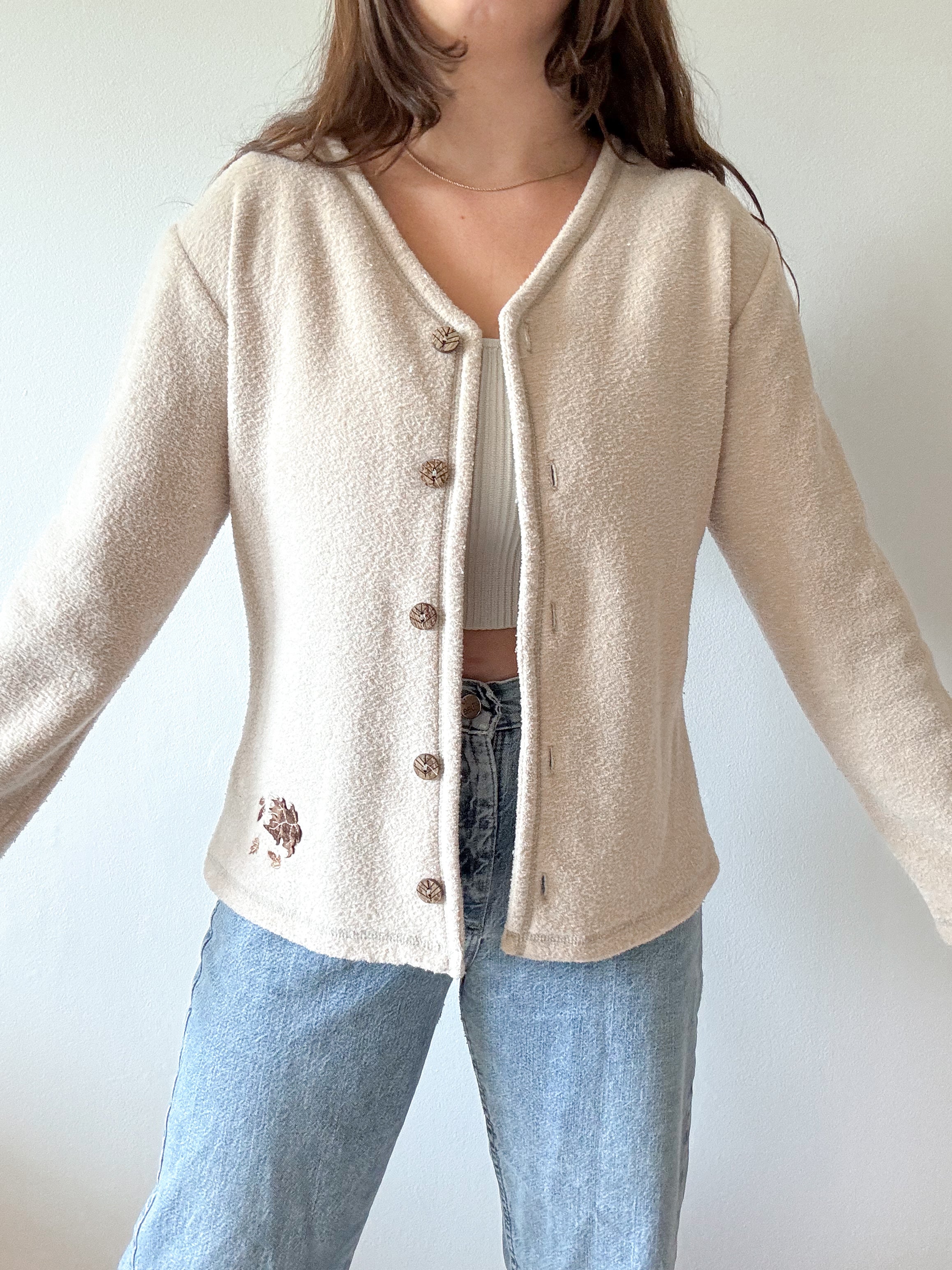 The Beige Subtle Leaf Cardigan (M)
