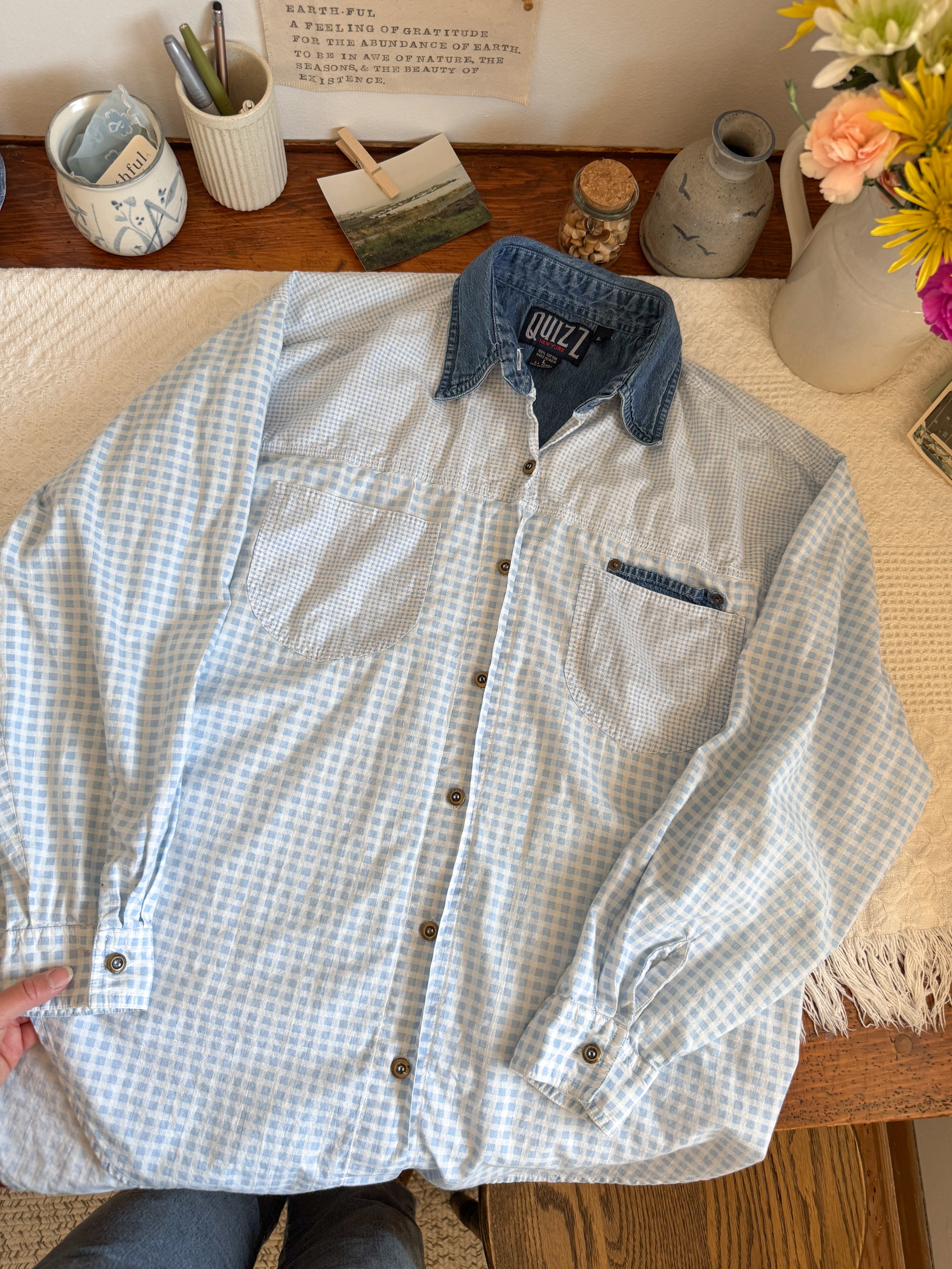 The Blue Gingham Button Up (L)