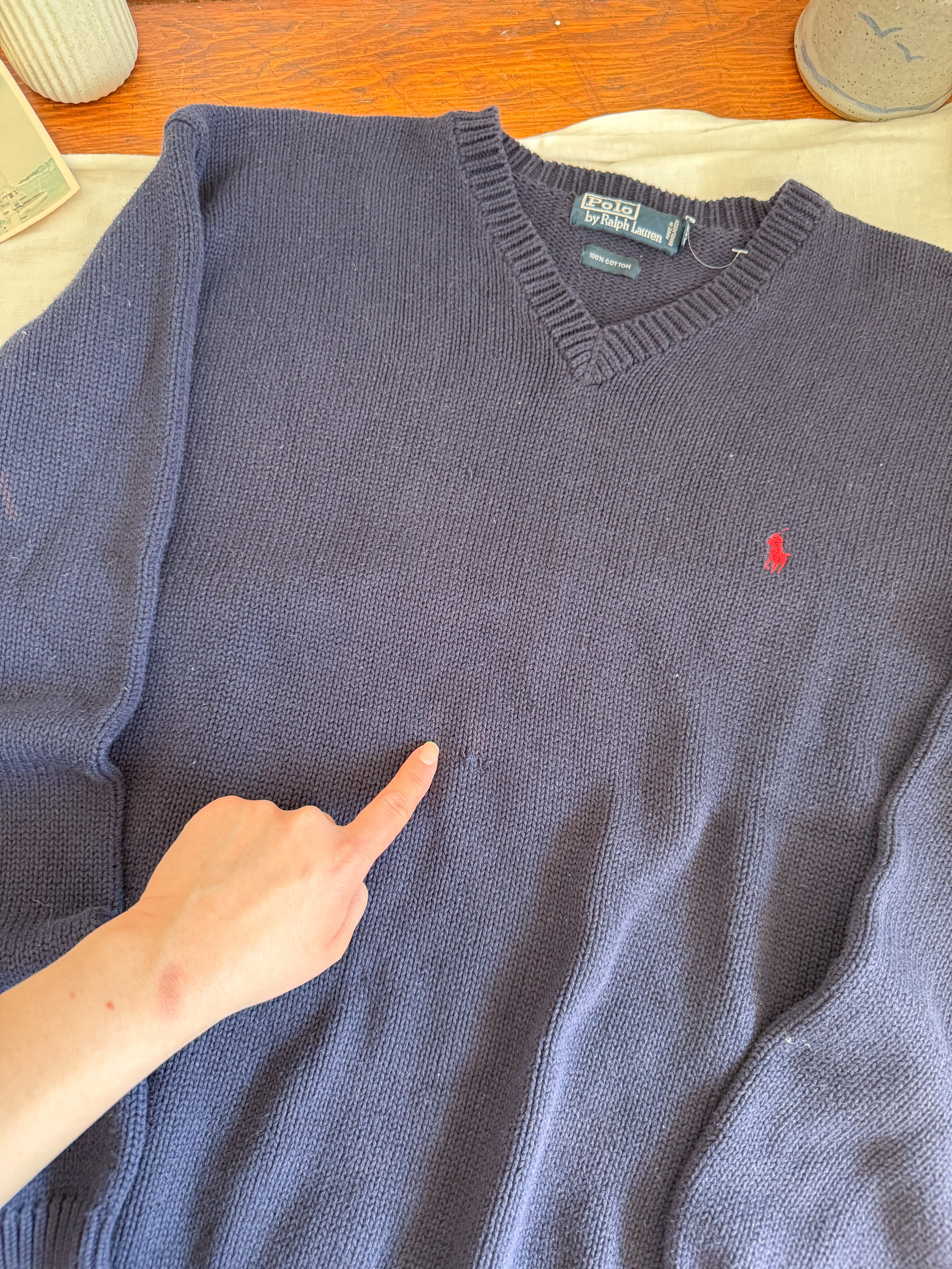 The Polo Navy V Neck Sweater (L)