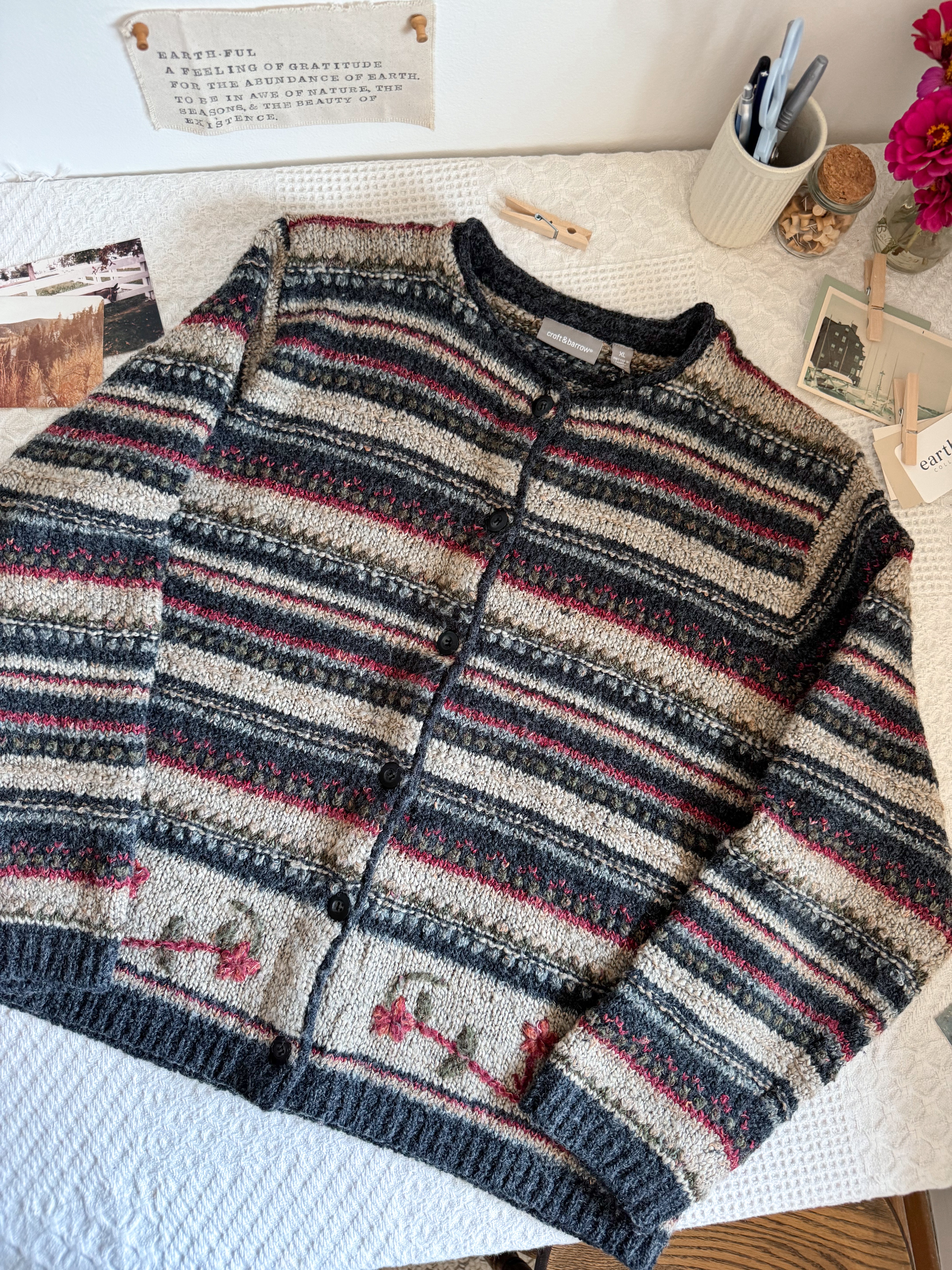 The Autumnal Cozy Striped Cardigan (XL)