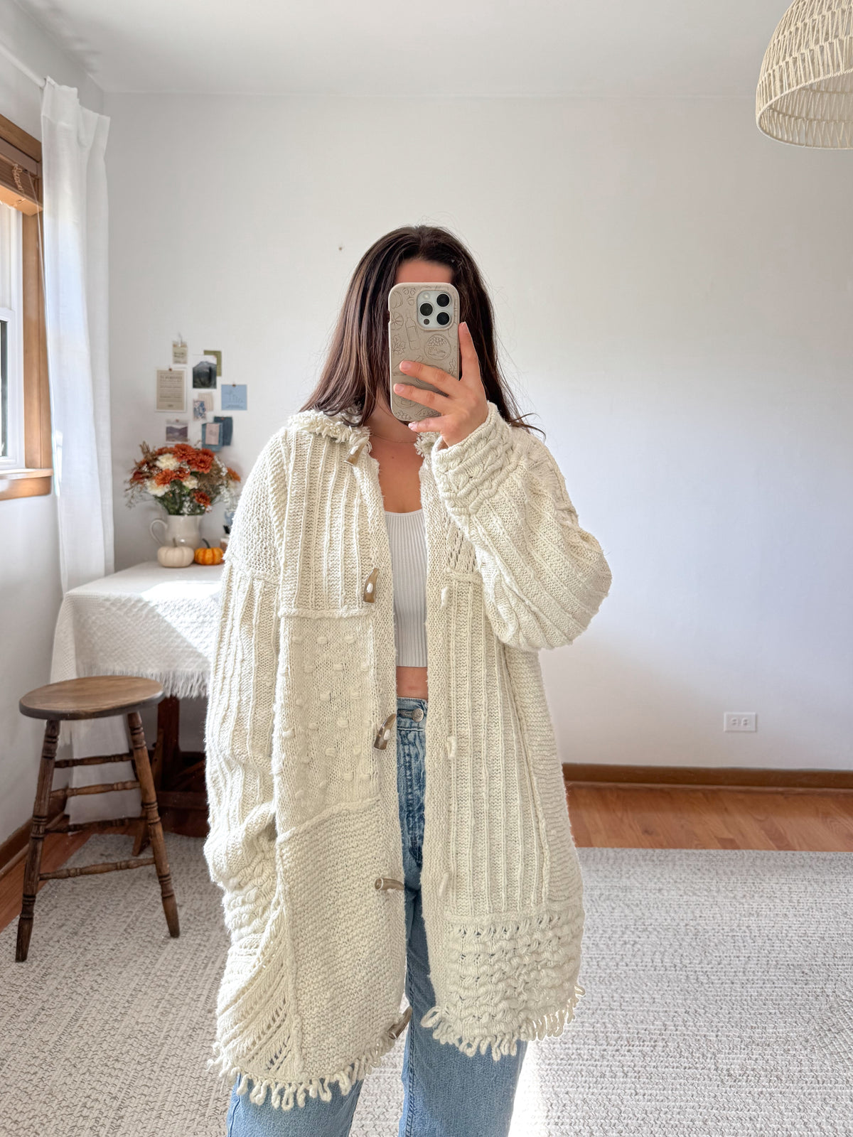 The Cream Patchwork Toggle Cardigan (L)