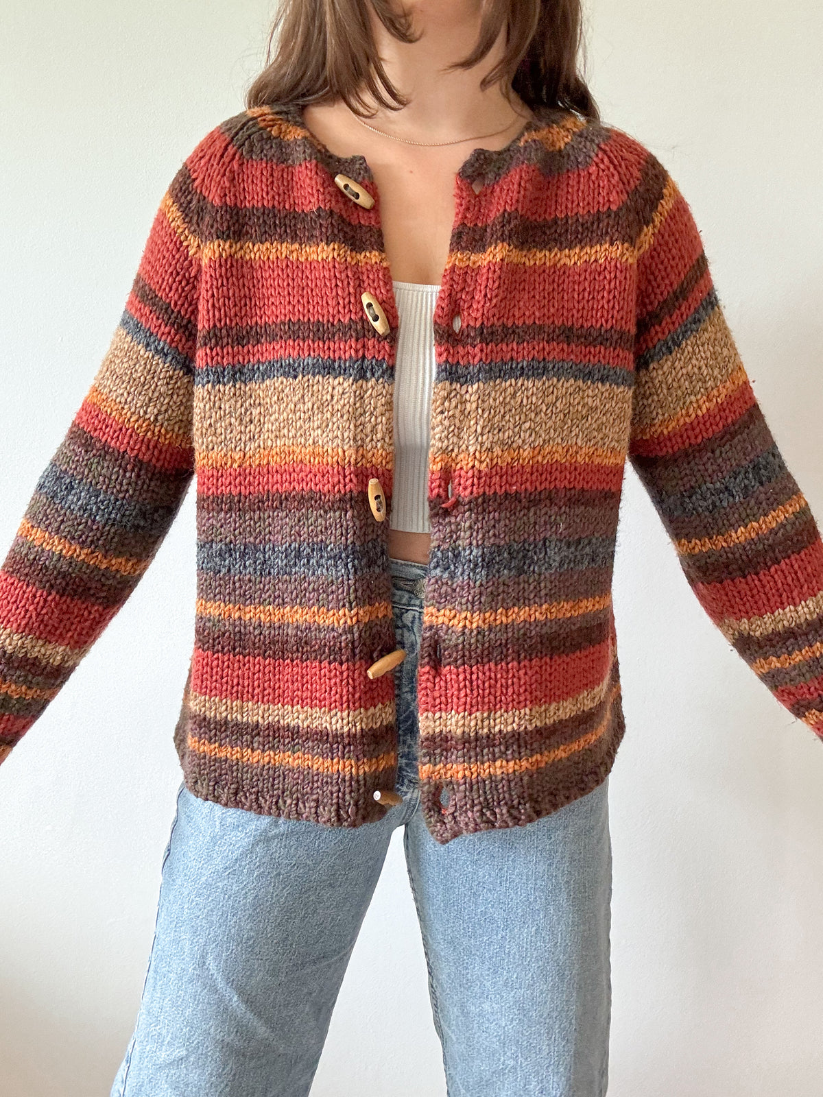 The Striped Fall Toggle Cardigan (L)