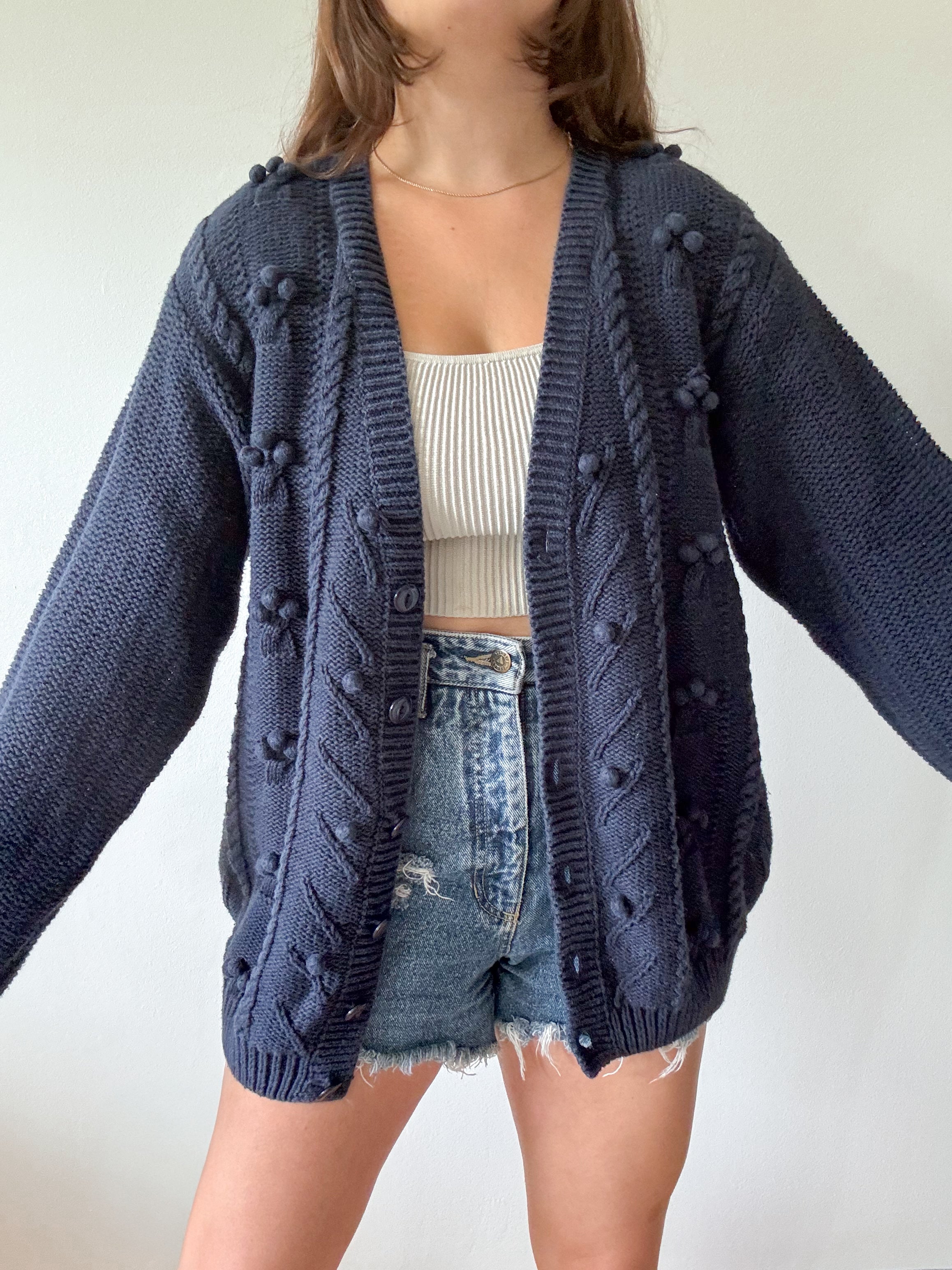 The Navy Puff Dot Cardigan (XL)
