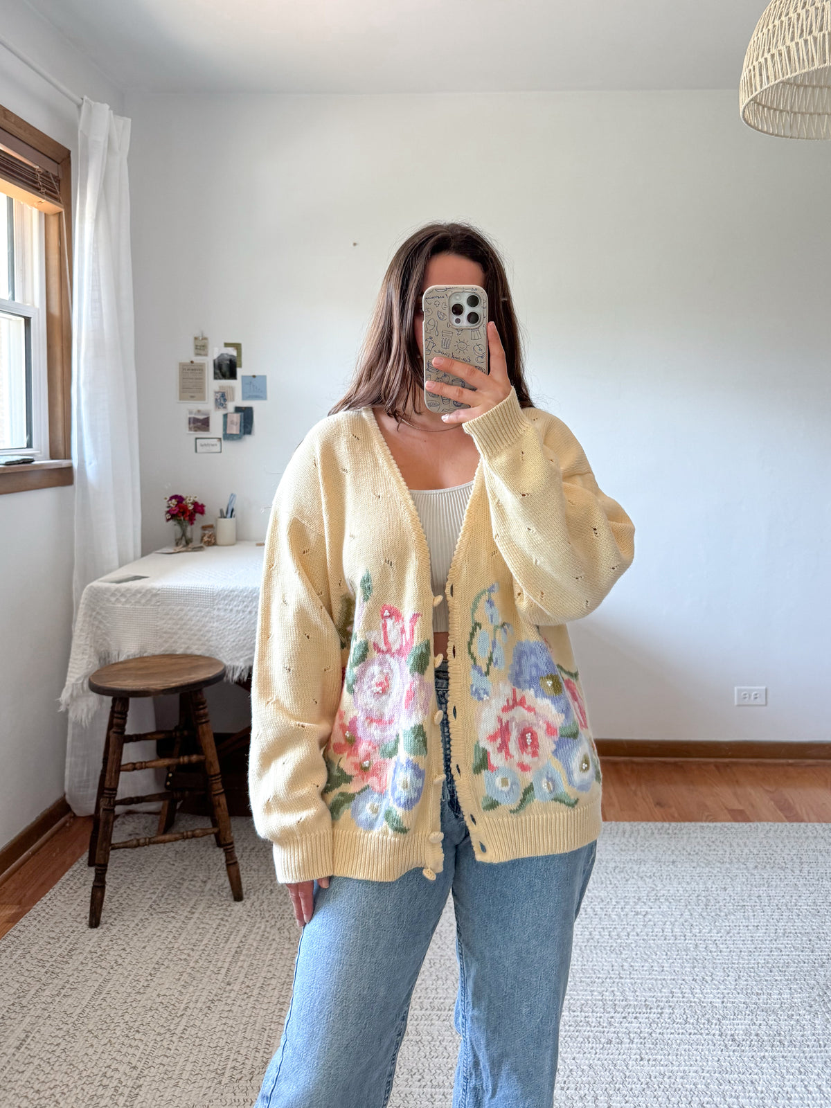 The Pale Yellow Floral Cardigan (L)